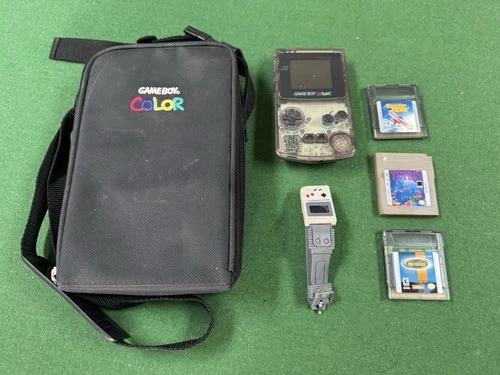 Vintage Clear Gameboy with Watch, Games and Case