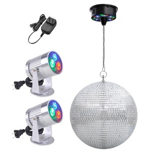 Yescom 12" Disco Ball with Motor and Lights 6RPM Rotator & 2PCS RGB Spotlights