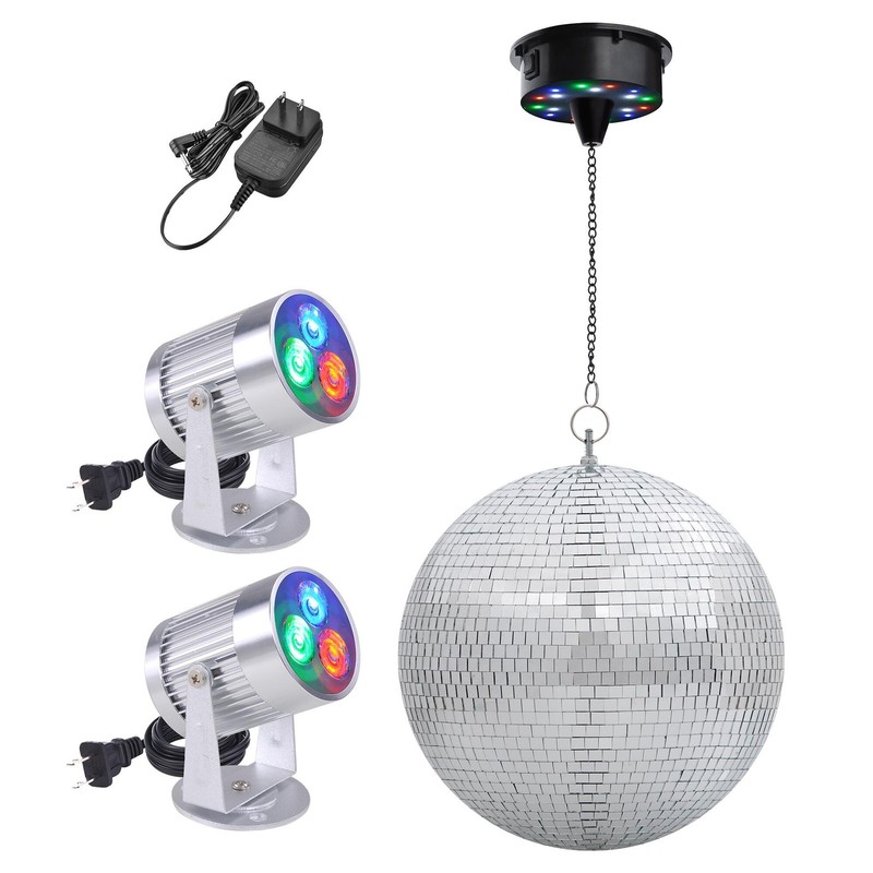 Yescom 12" Disco Ball with Motor and Lights 6RPM Rotator & 2PCS RGB Spotlights
