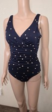 Boden Amalfi Navy Blue Gold Polka Dots One Piece Bandeau Swimsuit Women  s Size 6