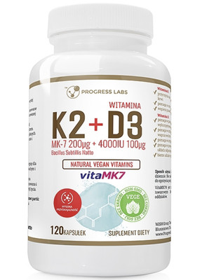 Progress Labs Vegan K2 MK-7+ D3 4000IU+ L-Leucin 120 Kapseln