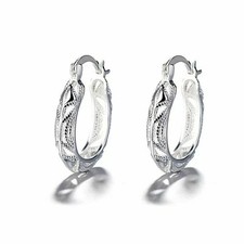925 Sterling Silver Lightweight Filigree Oval Hoops Earring for Women Teen 27 mm