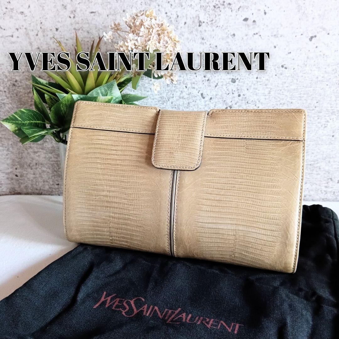 Borsa pochette Yves Saint Laurent in pelle beige opaca autentica