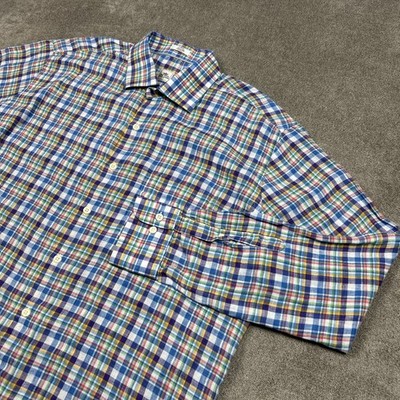 Peter Millar Shirt Mens Large Relaxed 100% Linen Button Up Check Colorful Summer