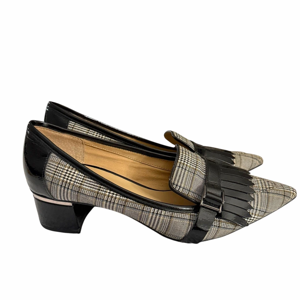 Franco Sarto Grenoble 2 salto bloco couro envernizado tamanho 10 M xadrez franja preta - Imagem 3 de 4