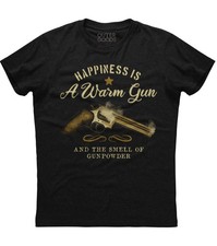Happiness Is A Warm Gun, Distressed Print Men's New Patriotic Black T-shirt