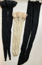 Vtg. Lot Lace  Lace Trim Nylon Back Seam Thigh High Stockings Black  Beige
