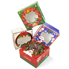 Christmas Bakery Box with Window 60packs 6x6x3 Cookie Boxes Pastry Box for Ch...