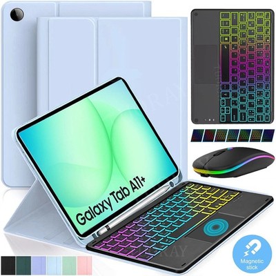Hülle Für Samsung Galaxy Tab A11+ A9+ S11 S10 Lite QWERTZ RGB Touchpad Tastatur