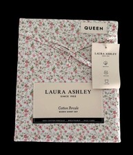 NIP Laura Ashley Queen Sheet Set 4 PCS 100 Cotton Flowers Luxury Pink Green