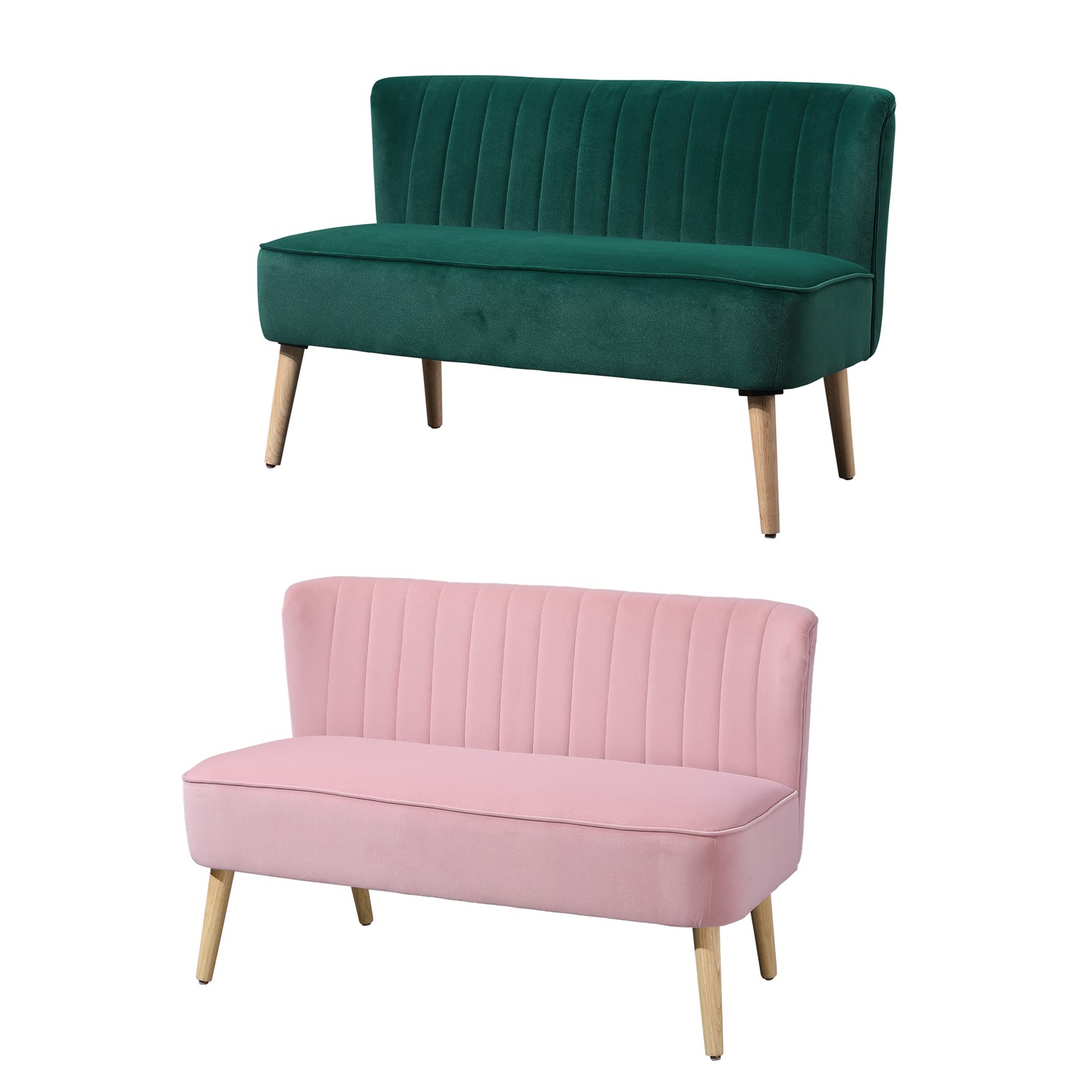 HOMCOM 2-Sitzer Sofa Zweisitzer, Loveseat mit Leinenoptik, Holzbeine