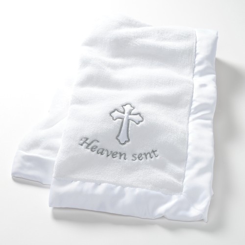 Lambs & Ivy Heaven Sent Baptism/Christening Soft White Fleece Baby Blanket