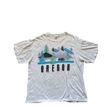 Vintage 1991 Jerzees Oregon T Shirt XL White Speckled Single Stitch Made in USA