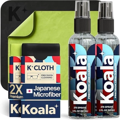 KOALA LIFESTYLE Koala Eyeglass Lens Cleaner Spray Kit: 2 Bottles + 2 Microfiber Cloths, USA