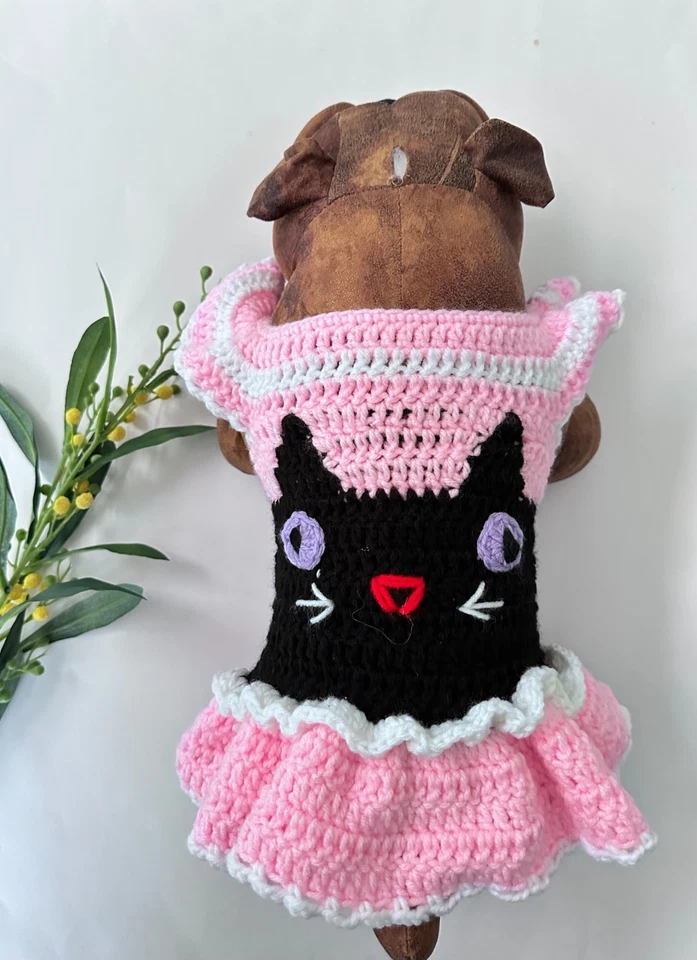 Disfraz de Halloween de ganchillo hecho a mano - Suéter negro gato perro, mediano, rosa Foto 3 de 4