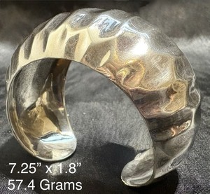 MWS Mexico 925 Silver Wide Hammered Modernist Cuff Bracelet 57.4g