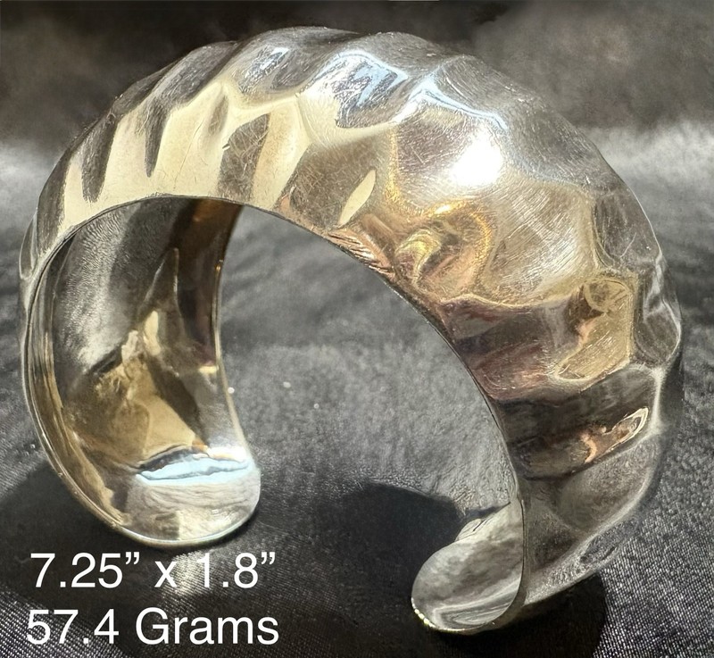 MWS Mexico 925 Silver Wide Hammered Modernist Cuff Bracelet 57.4g