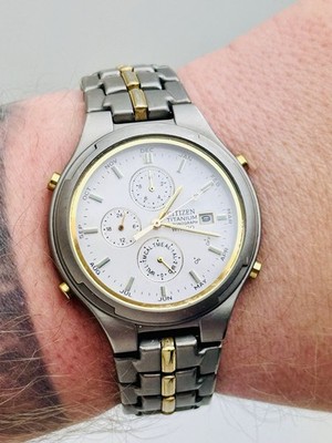 Citizen Titanium Chronograph Alarm WR100 Vintage Japan 6870-H54648