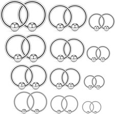 Ruifan 20G 16G 14G 12G Surgical Steel Captive Bead Nose Hoop 12PRS - Silver