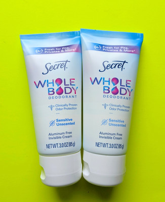 SECRET Whole Body Deodorant Cream Sensintive Unscented - Lot of 2