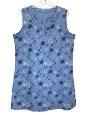 Sun Bay Blue Novelty Print Casual Sleeveless Cotton Knit Midi Dress - Size 1X
