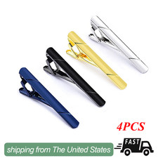 4PCS Mens Stainless Steel Tie Clip Necktie Bar Clasp Clamp Pin Gold Black Blue