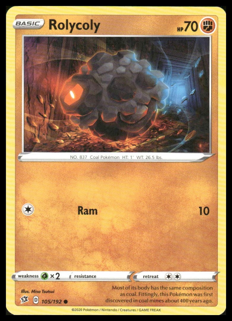 Rolycoly 105/192 Common Rebel Clash Pokemon Lightly Played
