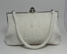 Vtg 1950s Walborg Japan White Seed Bead Purse Dome Jeweled Kiss Lock Wedding