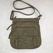Green Olive Crossbody Bag With Multiple Zipper Pockets Medium Boho Bag No Brand