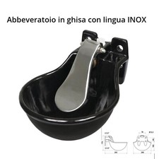 ABBEVERATOIO CON LINGUA INOX NERO GHISA PER CAVALLI VITELLI BOVINI VACCA