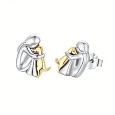 925 Sterling Silver Stud Earrings Cute Golden Dog Silvery Girls Fashion Gift New