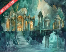Fantasy Fantasy underwater palace illustration 8x10 Print