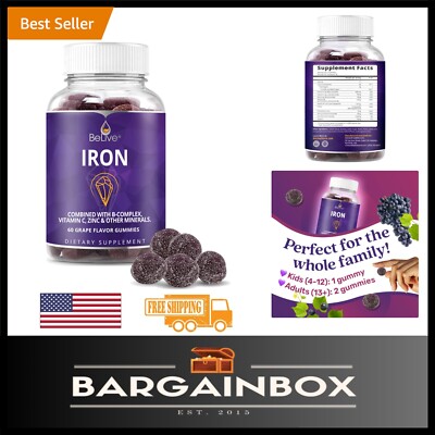 Iron Gummies -  Multivitamin with Vitamin C & Zinc | Grape Flavor 60 Count