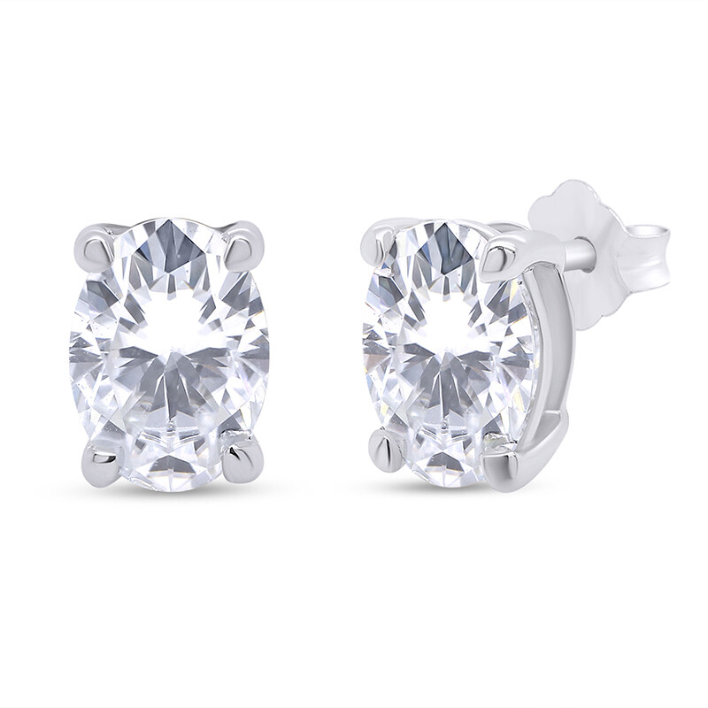 2ct Oval Cut Moissanite Stud Earrings in 18K White Gold Plated Sterling Silver