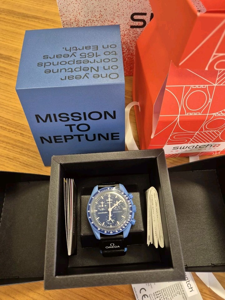 Swatch X Omega Moonswatch Mission To Neptune New + 2yr Warranty + Gift Box eBay