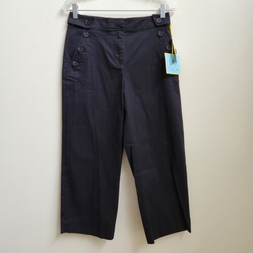 CECE Pants Womens Size 4 Black Crop Wide Leg Casual Zip Buttoned Pockets