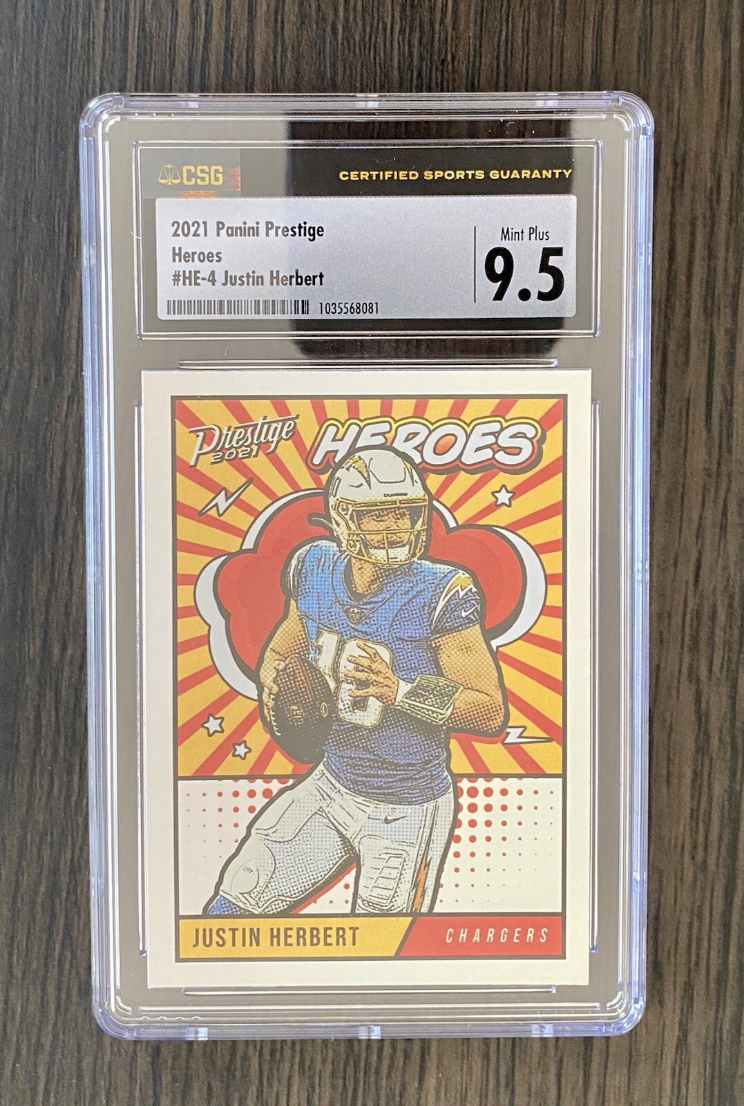 JUSTIN HERBERT LA CHARGERS 2021 Panini Prestige Heroes # HE-4 CSG 9.5 Mint Plus