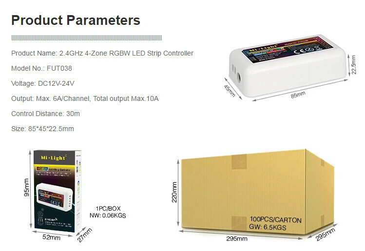 2.4G 4 Zone WIFI RF Remote Controller DC 12-24V for 5050 RGBW LED Strip Light - Image 2 of 4