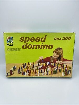 Vintage Speed Domino Spiel von Pebe 200 Teile 1982