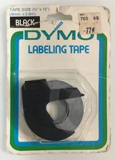 DYMO Black Embossing Labeling Tape 3/8" x 12' Vintage 1977 - NOS In Package
