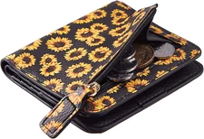Toughergun RFID Blocking Leather Wallet - Mini Purse w/ ID Window - Sunflower