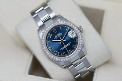Rolex Datejust 31 mm Stainless Steel Blue Roman with Diamond Bezel 178240