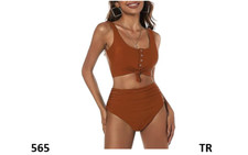 ZAFUL Women' Knotted Front Tankini Set High Waisted Bikini Scoop Neck 2 Piece, L