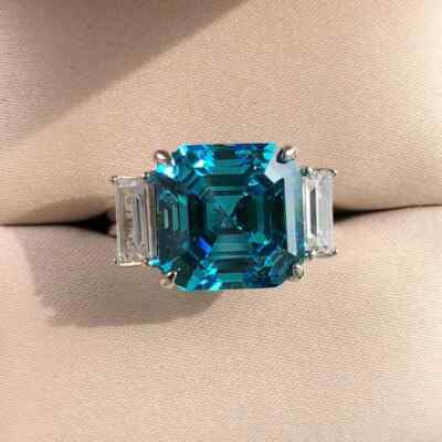 #ad #ad 3CT Asscher Cut Lab Created Blue Diamond Women#x27;s Ring 14K White Gold Plated $75.60