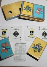 Vtg 60's Congress 606 Playing Cards Silver Gold Gilt Cel-U-Tone Twin Pack Aviary