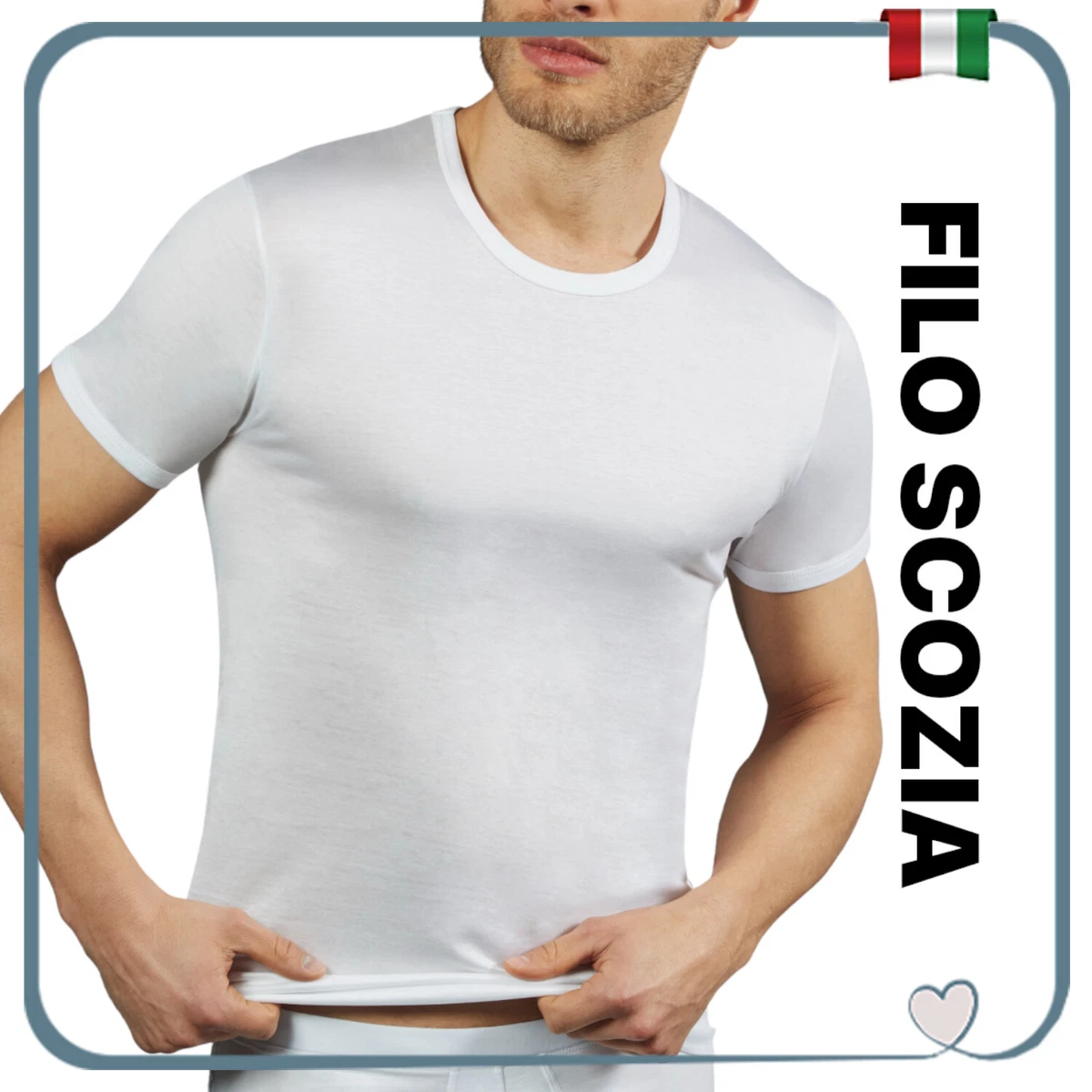 GICIPI T-Shirt Intima in Filo di Scozia da Uomo Maniche Corte MDE in Italy ( IT, Testo, XXL, Regular, Regular, Bianco