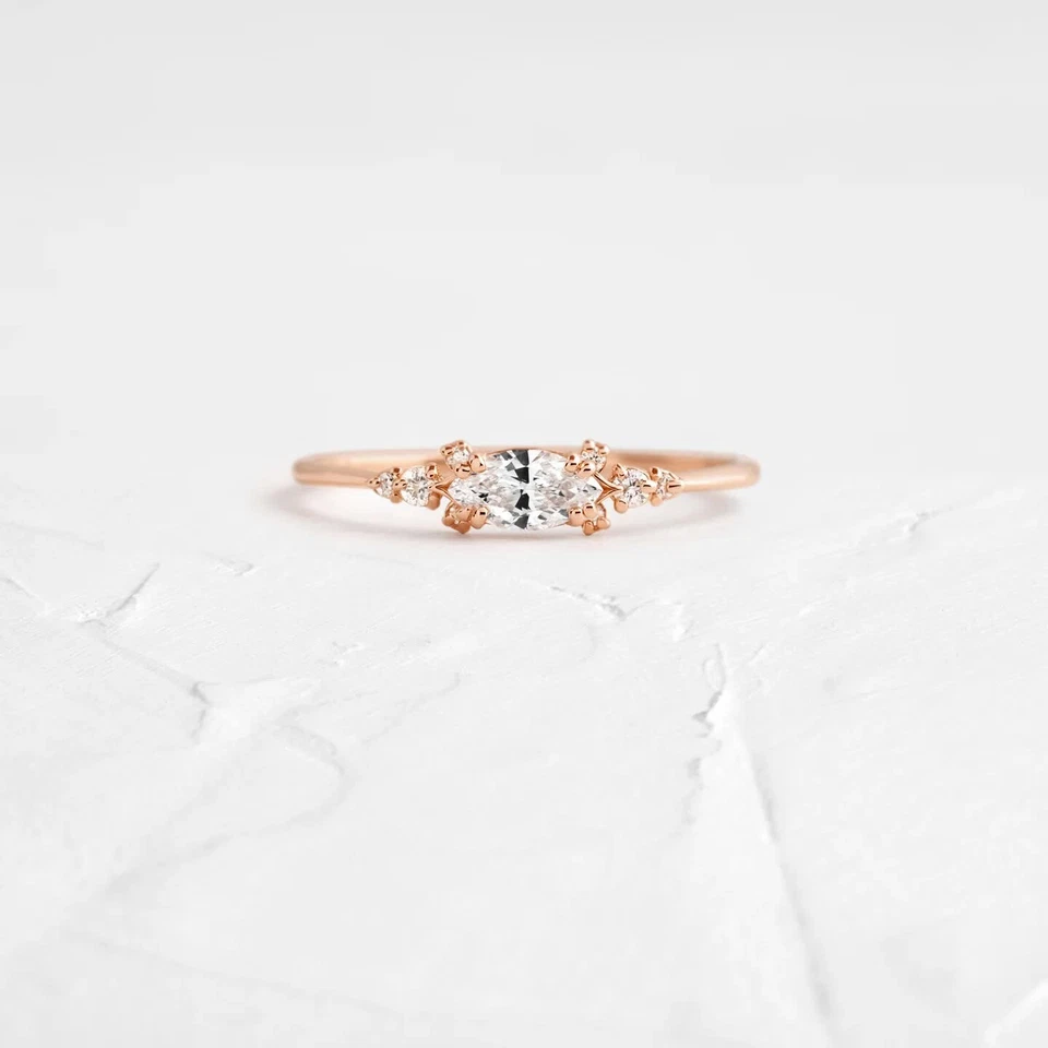 925 Sterling Silver Moissanite Cluster Rose Gold Plated Women Ring US Duty Free - Image 2 of 4