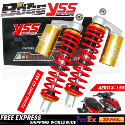 YSS Shock Red/Silver/Gold GOLD SERIES For YAMAHA AEROX155, NVX155 305mm.