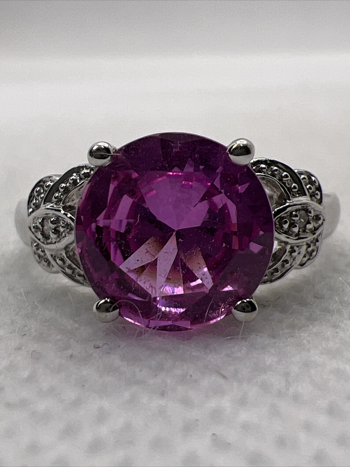 ATTRACTIVE Solid 14K White Gold Created Pink Sapp… - image 1