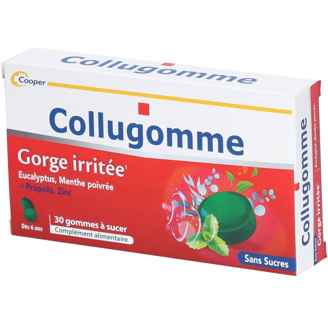 Gommes gorge irritée Collugomme à action rafraîchissante menthe et eucalyptus sans sucres